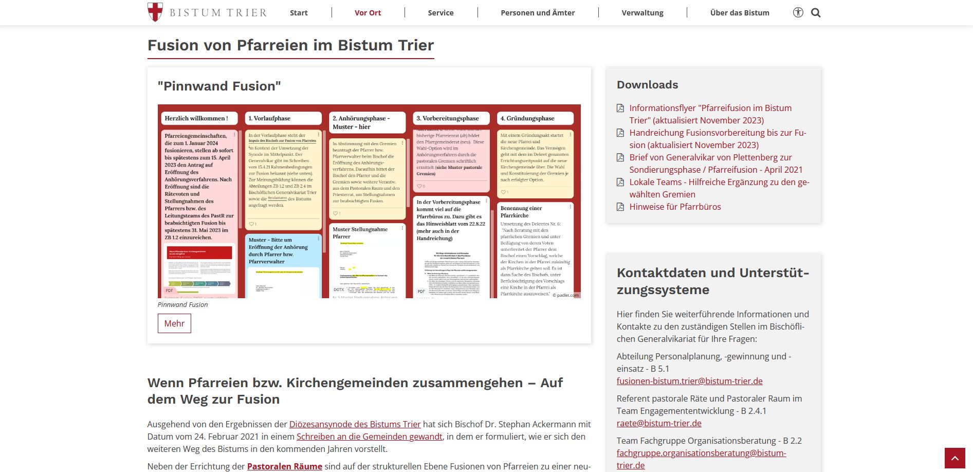 Homepage des Bistums zur Fusion